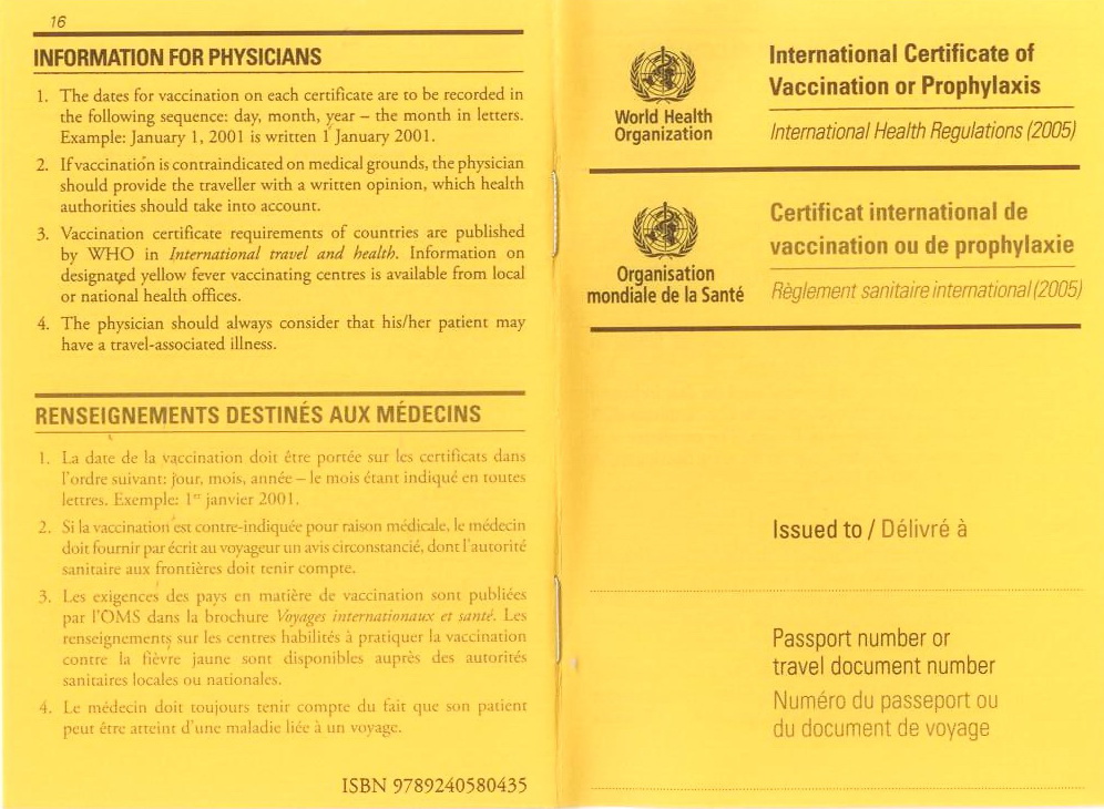 WHO International Certificate of Vaccination